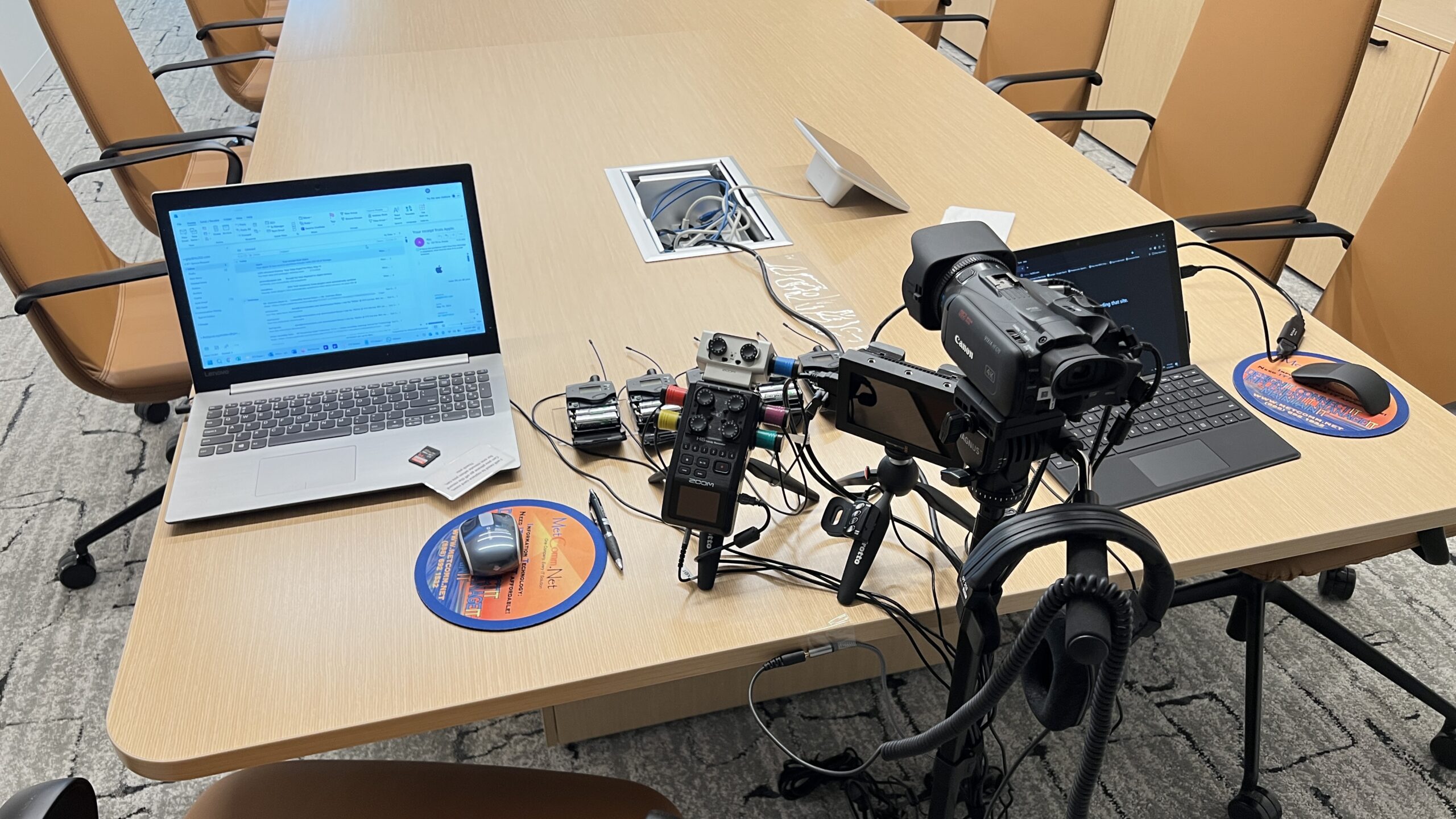 Deposition Recording gear in use on conference table