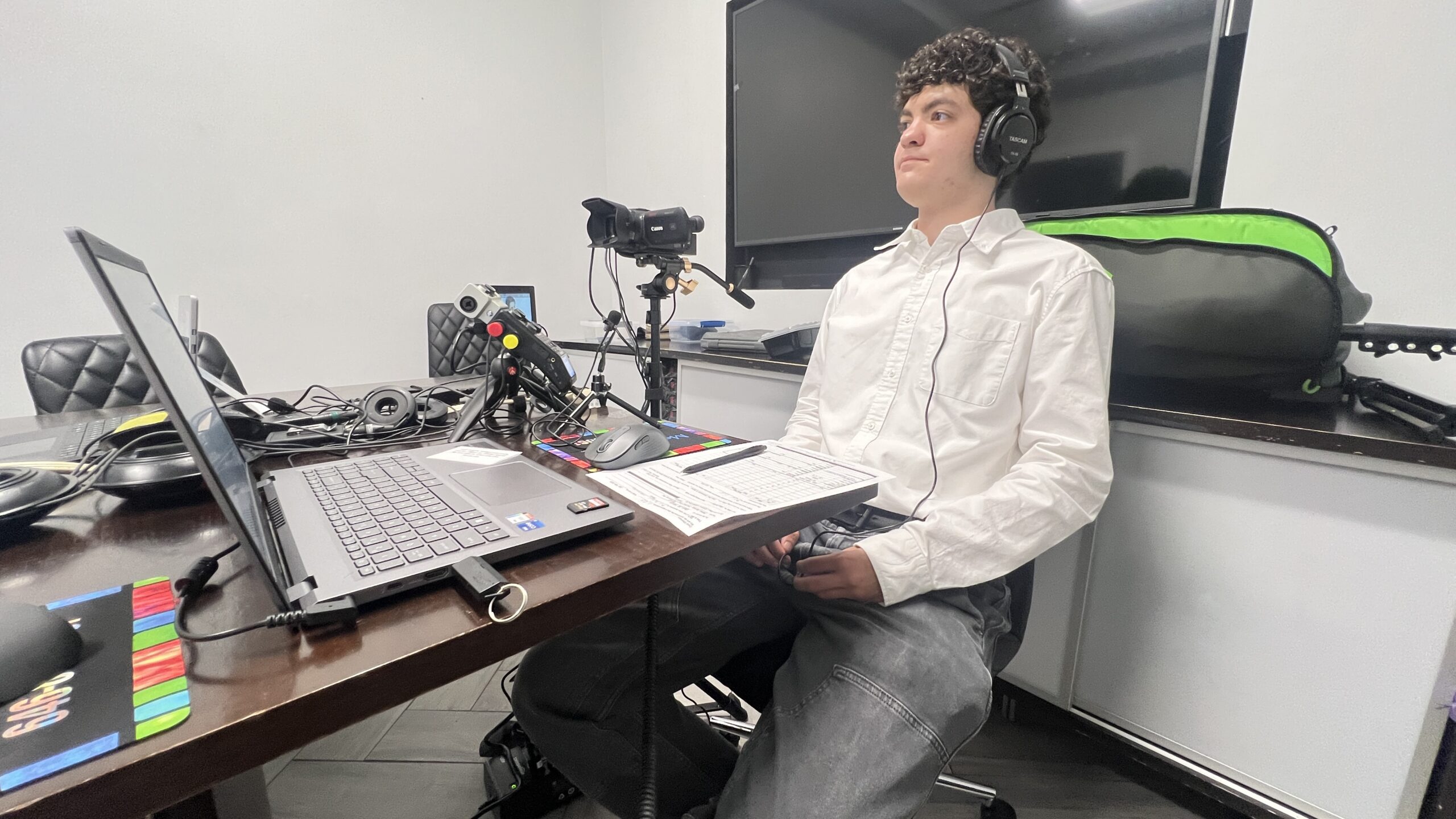 Deposition Video Gear organized on conference table