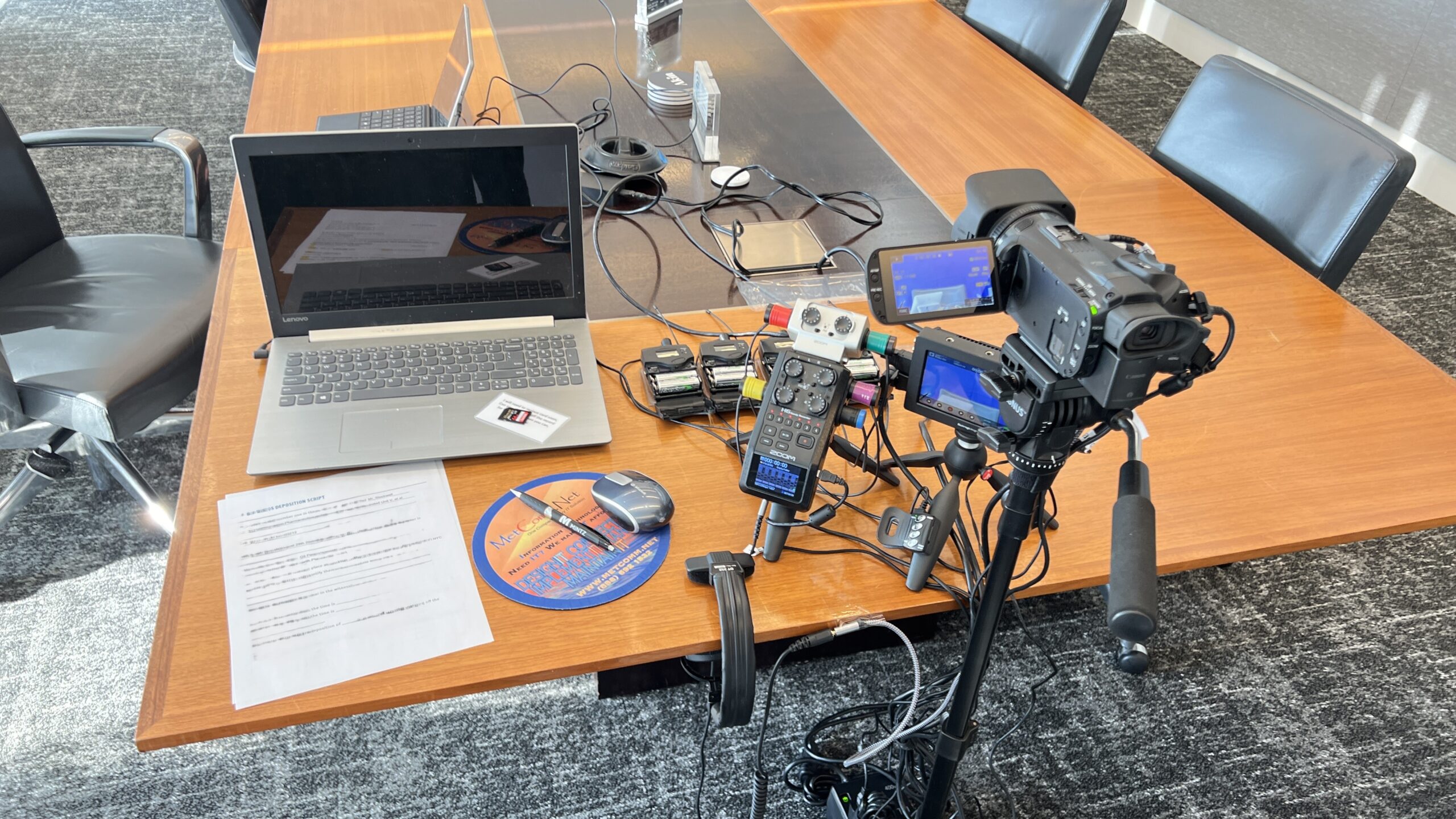 Deposition Recording Gear in use on conference room table