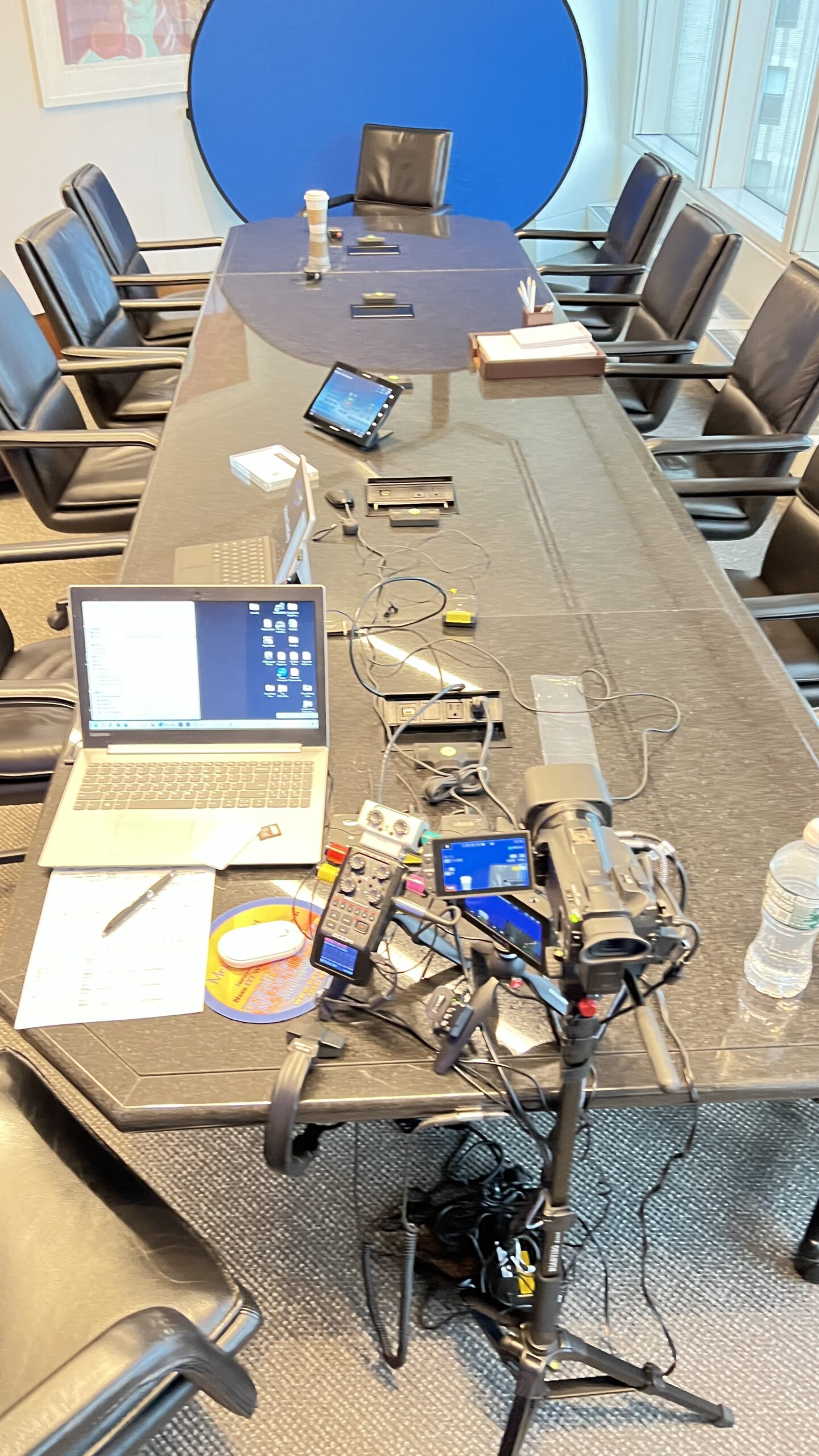 Deposition recording gear in use on conference room table