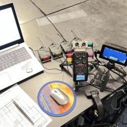 Deposition recording gear in use on conference room table