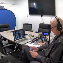 Deposition recording gear in use on conference room table