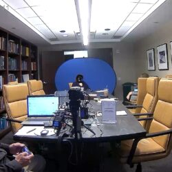 Deposition recording gear in use on conference room table