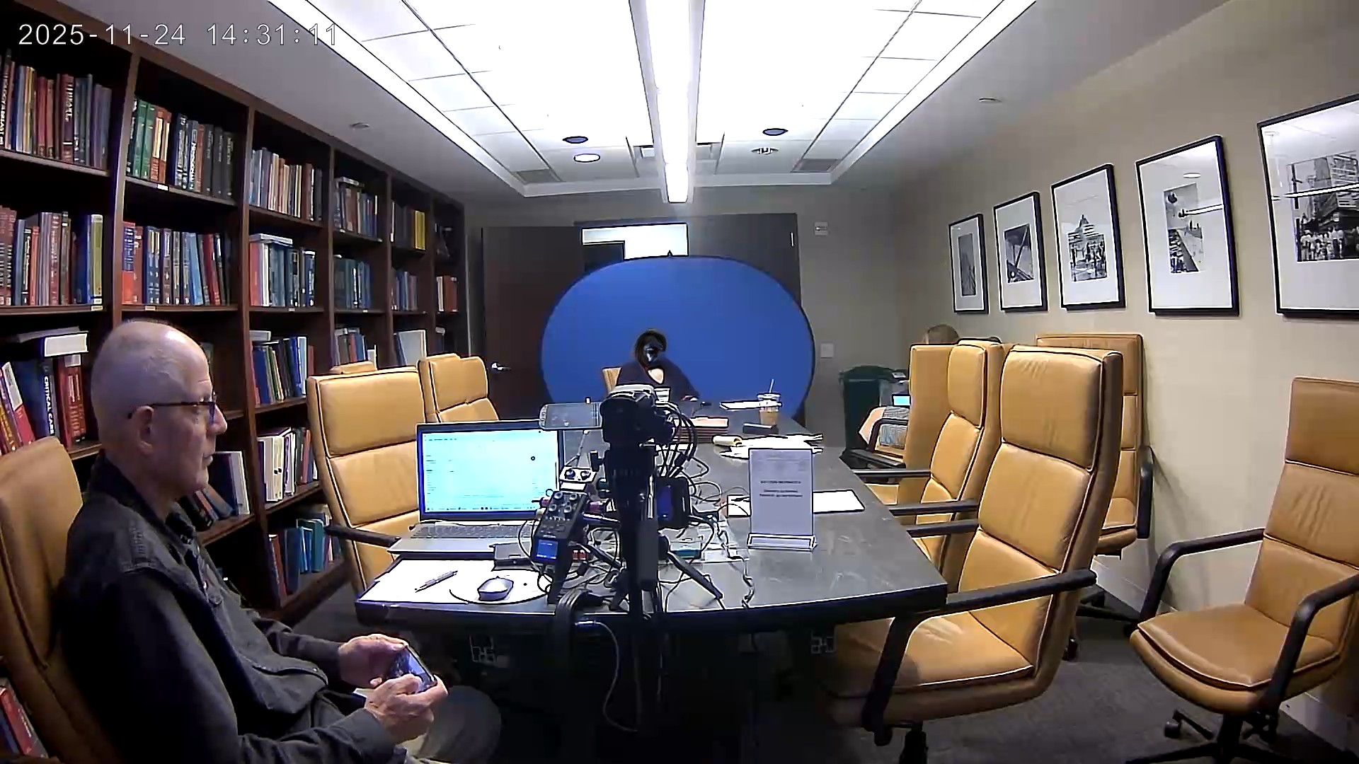 Deposition recording gear in use on conference room table