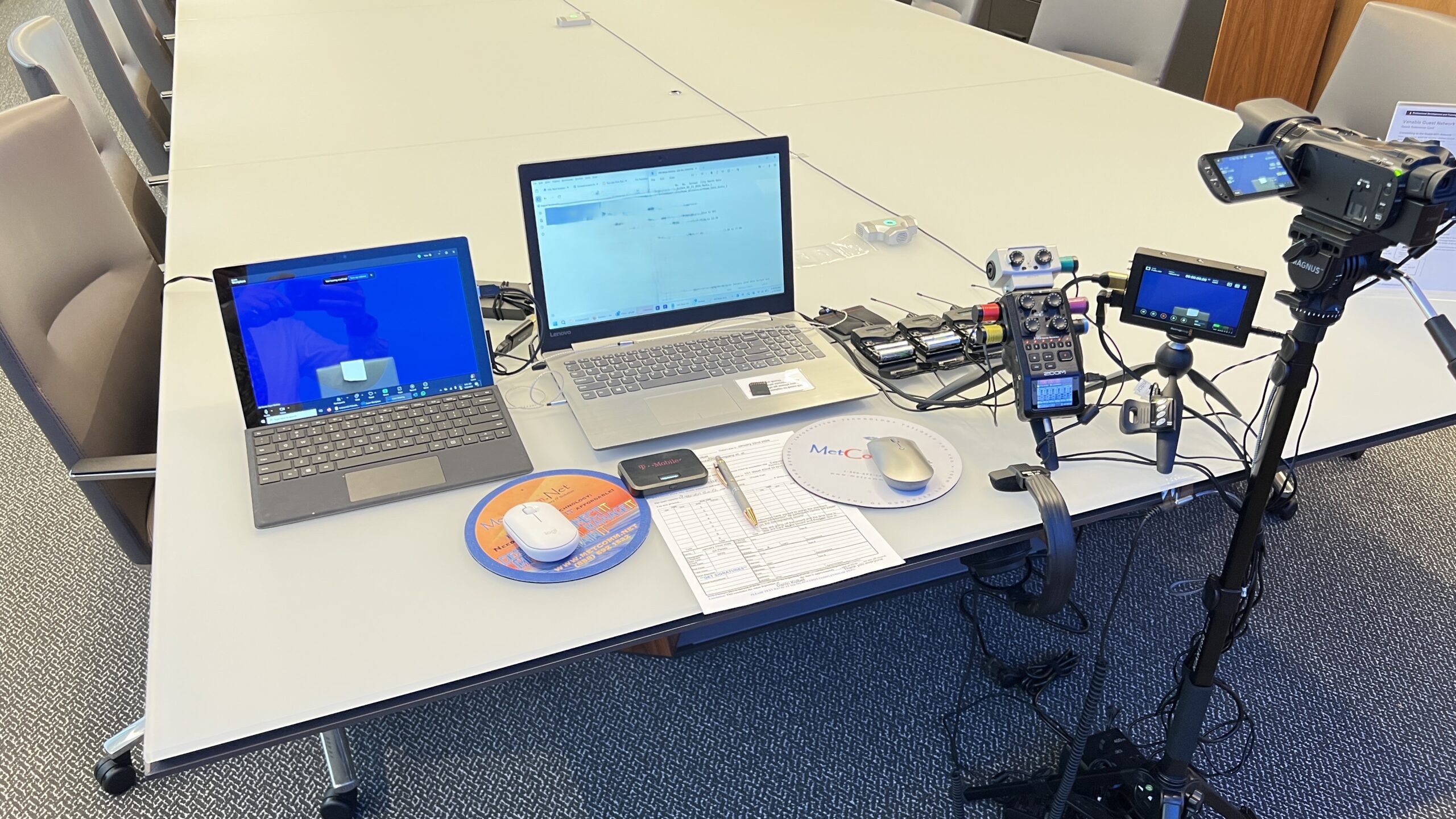 Deposition Recording Gear in use on conference room table