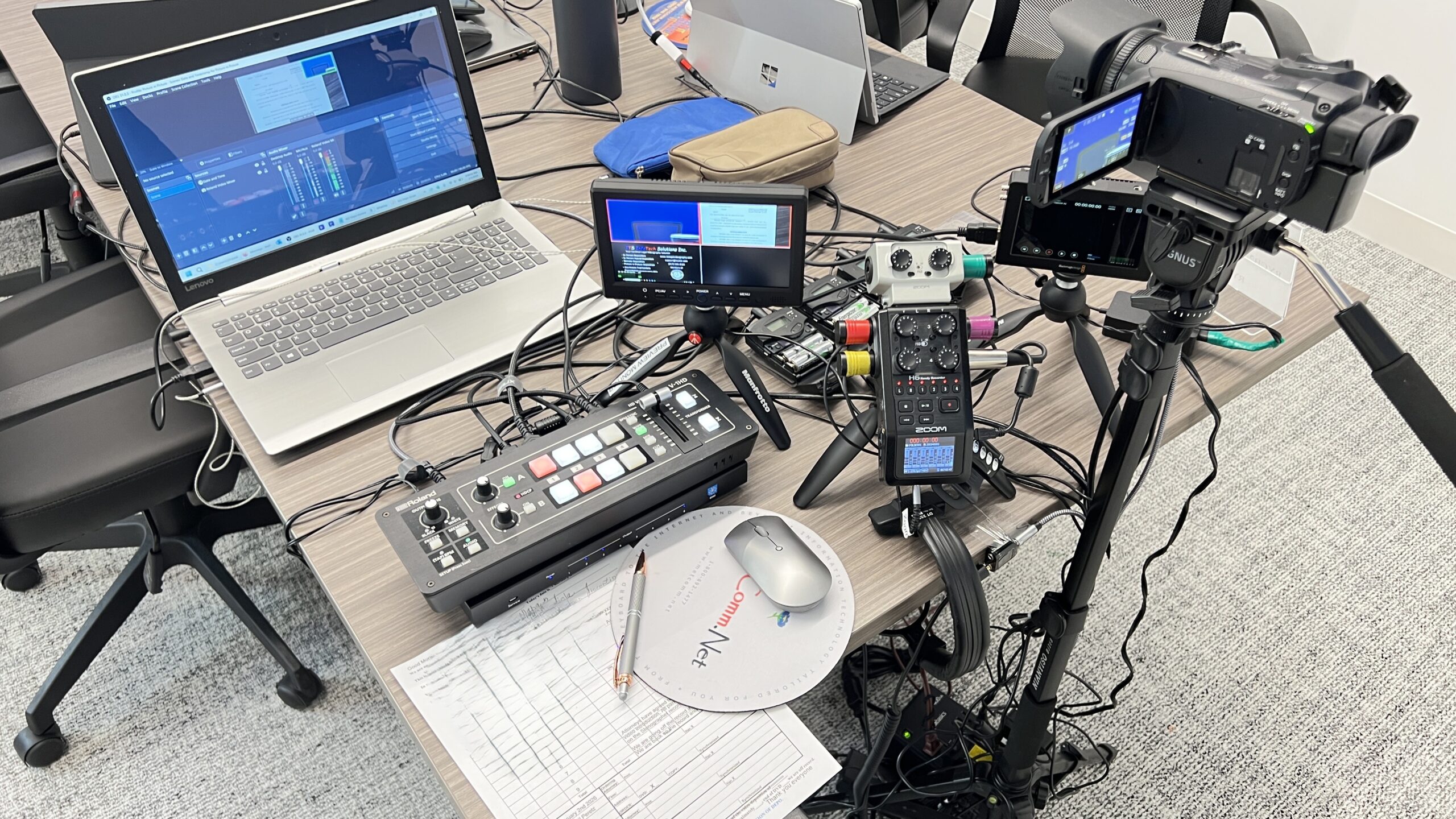 Deposition recording gear on use on conference room table