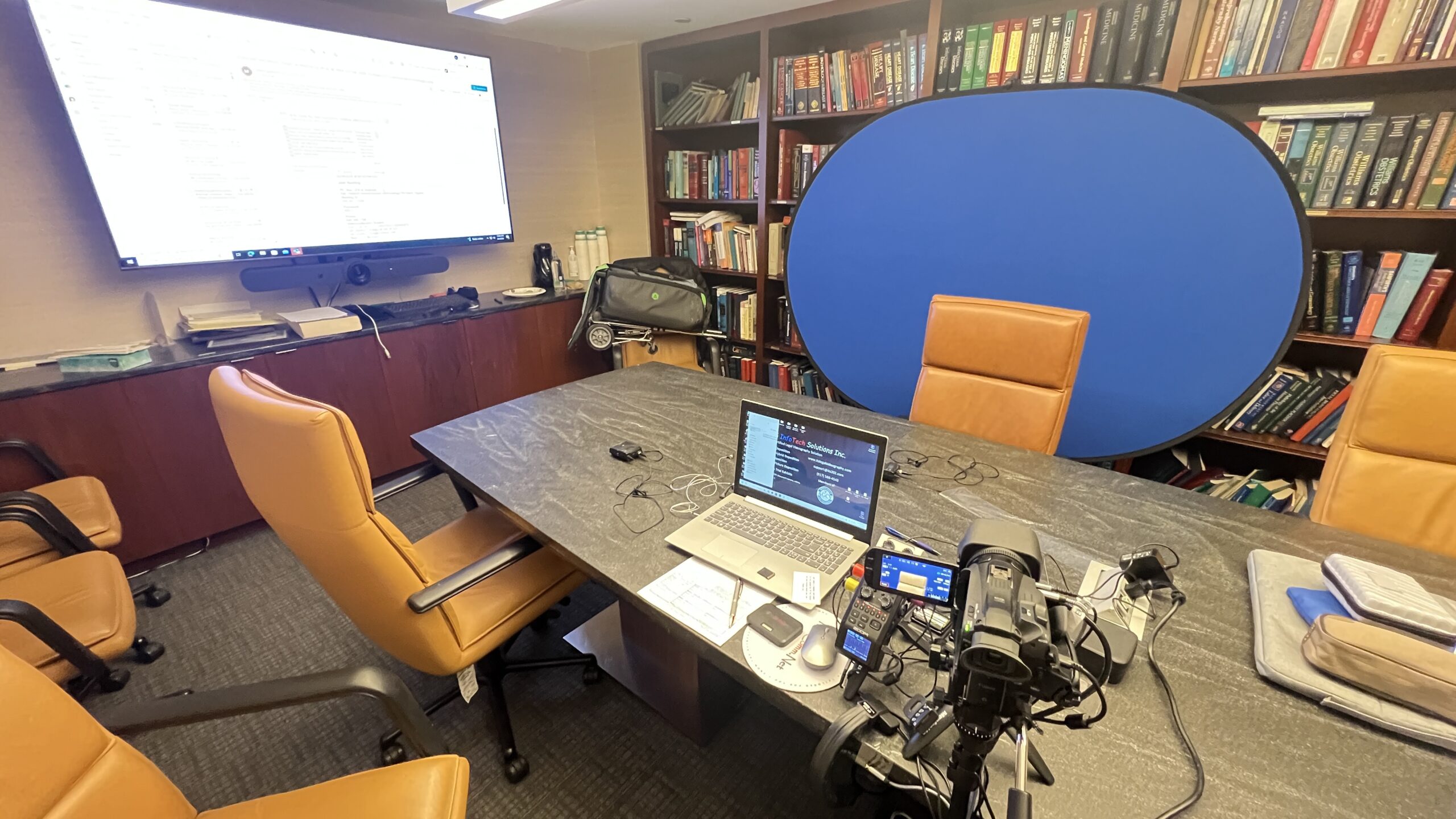 Deposition recording gear on use on conference room table