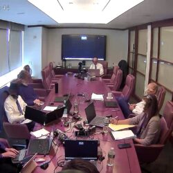 deposition gear in use on conference room table