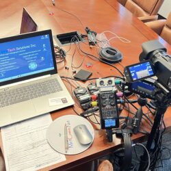 deposition gear in use on conference room table